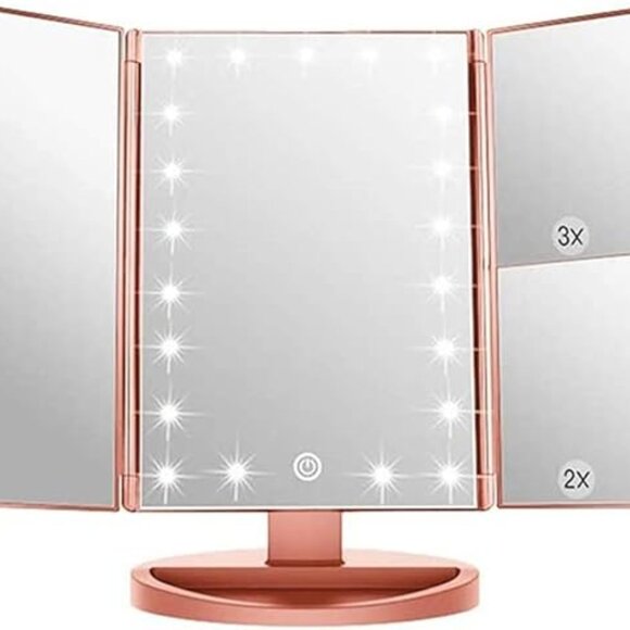 Trifold Makeup Mirror Vanity Mirror with Lights,1X 2X 3X - Picture 1 of 3